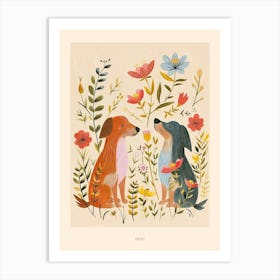 Folksy Floral Animal Drawing Dog 5 Poster Art Print