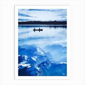 Silhouette Canoe On Mountains Art Print