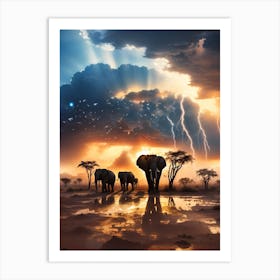 Elephants In The Savannah 2 Art Print