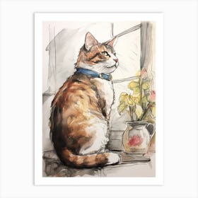 Storybook Animal Watercolour Cat 3 Art Print