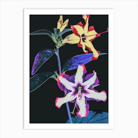 Neon Flowers On Black Petunia 3 Art Print