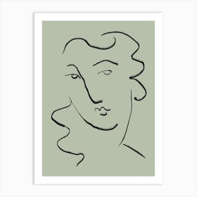 Line art Face Sage Green_2456189 Art Print