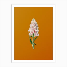 Vintage Leafy Spiked Orchis Flower Botanical on Sunset Orange n.0569 Art Print