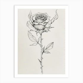 English Rose Burning Line Drawing 2 Art Print