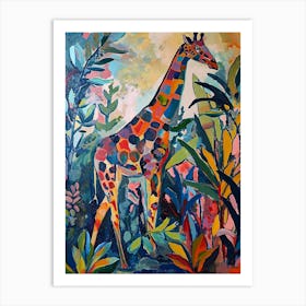 Colourful Giraffe In The Plants 3 Art Print
