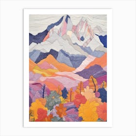 Kangchenjun India And Nepal 1 Colourful Mountain Illustration Art Print