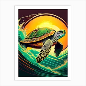 Sea Turtle In Motion, Sea Turtle Retro 1 Art Print