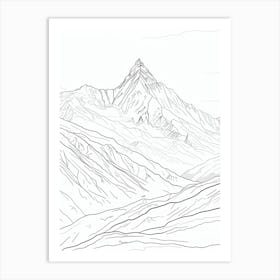 Nanga Parbat Pakistan In Line Drawing 3 Art Print