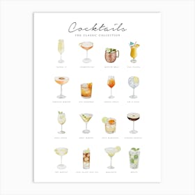 Watercolour Cocktail Menu Art Print