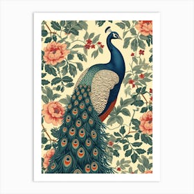 Vintage Sepia Floral Peacock 1 Art Print