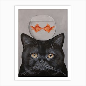 Cat With Fishbowl Art Print