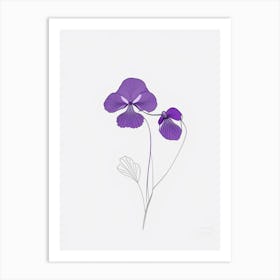 Violets Floral Minimal Line Drawing 2 Flower Art Print