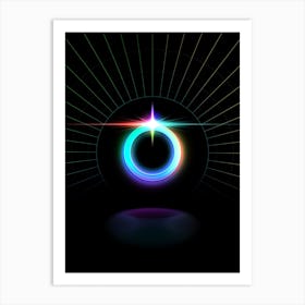 Neon Geometric Glyph in Candy Blue and Pink with Rainbow Sparkle on Black n.0354 Art Print