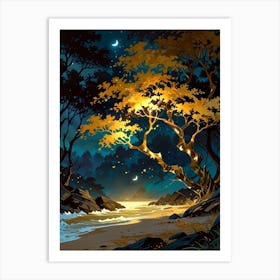 Night Landscape With Trees Art Print