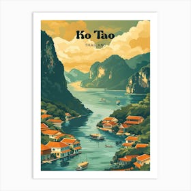 Ko Tao Thailand Vintage Travel Art Illustration Art Print