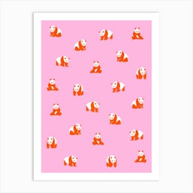 Panda Bears Pattern Pink and Orange Art Print