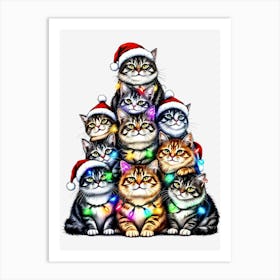 Cats Xmas Tree Art Print