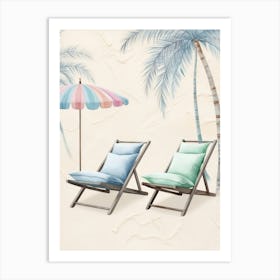 Beach Chairs And Umbrella Art Print