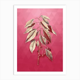 Vintage Wild Cherry Botanical in Gold on Viva Magenta n.0215 Art Print