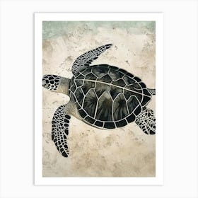 Sea Turtle On The Ocean Floor Textured Illustration 3 Art Print