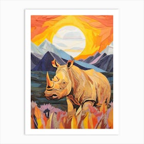 Rhino With The Sun Patchwork 1 Art Print