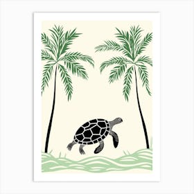Modern Digital Sea Turtle Illustration Palm Trees 2 Art Print