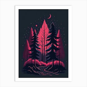 A Fantasy Forest At Night In Red Theme 10 Art Print