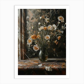 Baroque Floral Still Life Flax Flowers 4 Art Print