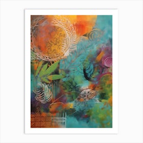 Free Nature, Abstract Collage In Pantone Monoprint Splashed Colors Art Print