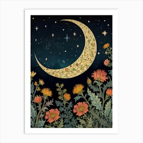 Moon And Flowers Style William Morris Art Print 6 Art Print