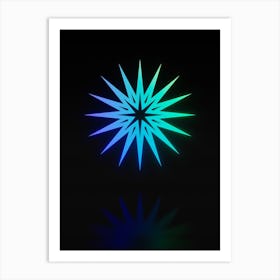 Neon Blue and Green Abstract Geometric Glyph on Black n.0070 Art Print
