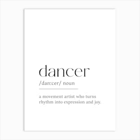 Dancer Definition Poster - Dictionary Art Print