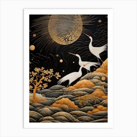 Cranes In The Moonlight Art Print