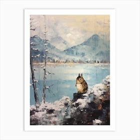Vintage Winter Animal Painting Chipmunk 3 Art Print