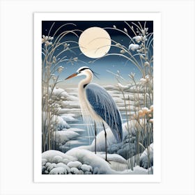 Winter Bird Painting Great Blue Heron 1 Art Print