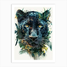 Double Exposure Realistic Black Panther With Jungle 28 Art Print