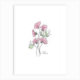 April Sweet Pea Birth Flower Art Print