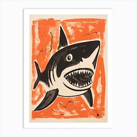 Shark, Woodblock Animal  Drawing 1 Art Print