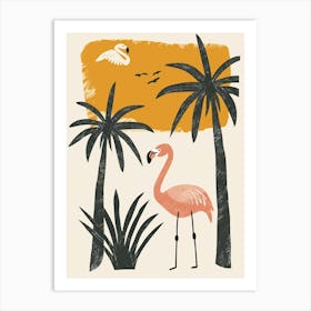 Andean Flamingo And Palm Trees Minimalist Illustration 3 Art Print