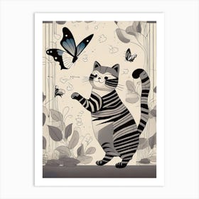 Cat With Butterflies 1 Art Print