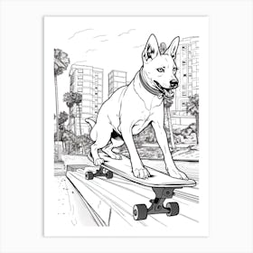 Basenji Dog Skateboarding Line Art 1 Art Print