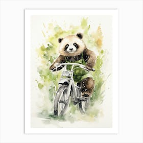 Panda Art Biking Watercolour 2 Art Print