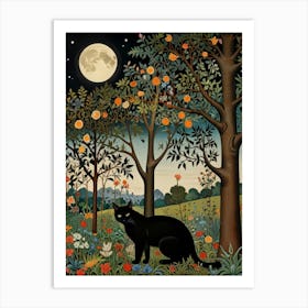 Cat In The Moonlight Style William Morris 13 Art Print