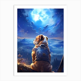 Bulldog Watching The Moon Art Print