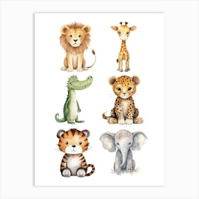 Lions And Giraffes Art Print