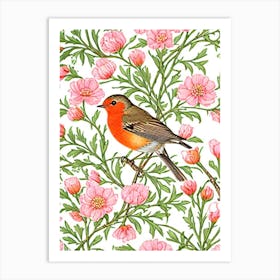European Robin 3 William Morris Style Bird Art Print