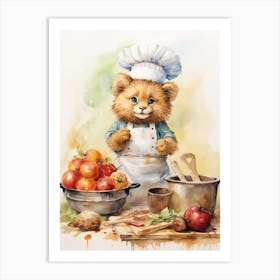 Cooking Watercolour Lion Art Painting 5 Art Print