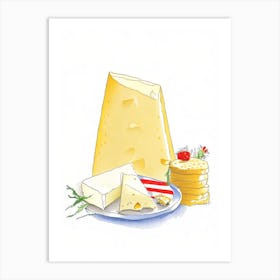 Swiss Cheese Dairy Food Pencil Illustration Art Print