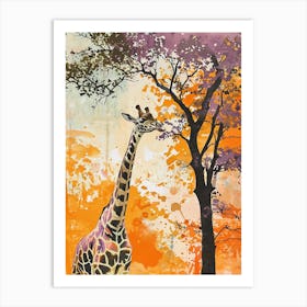 Giraffes By The Tress Illustration 3 Art Print