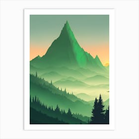 Misty Mountains Vertical Composition In Green Tone 180 Art Print